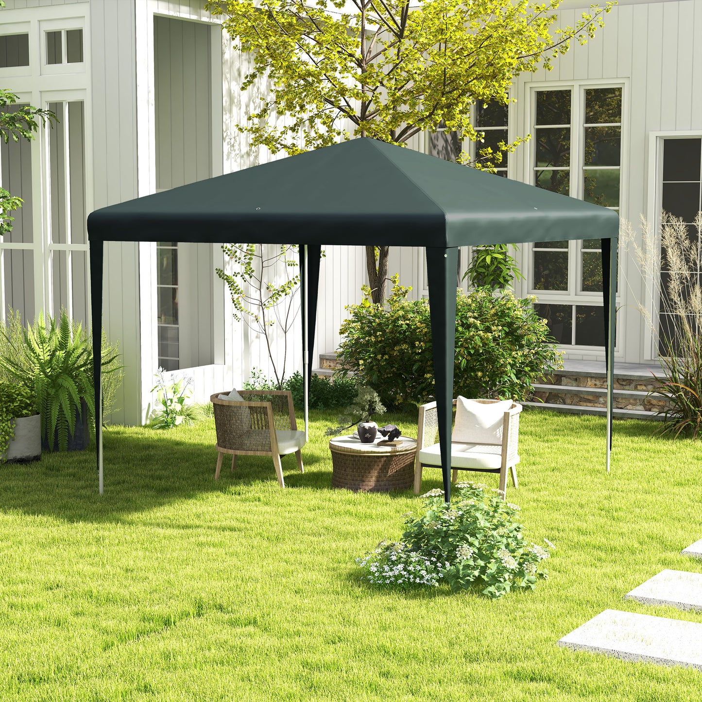 9' x 9' Portable Canopy Party Tent Gazebo Outdoor Sunshade for Weddings Parties with Dressed Legs, Dark Green