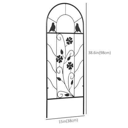 2 Pack Outdoor Metal Garden Trellis, Birds and Leaves Grid Panels for Roses, Vine Flower, Cucumber, Clematis, 39" Tall