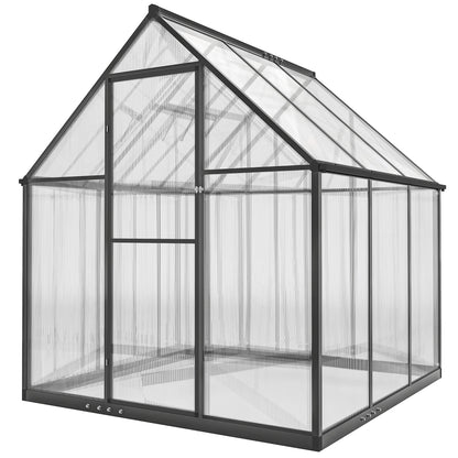 Polycarbonate Greenhouse with Swing Door and Adjustable Window, Walk-in Greenhouse with Rain Gutter, 6 x 6.5ft, Black