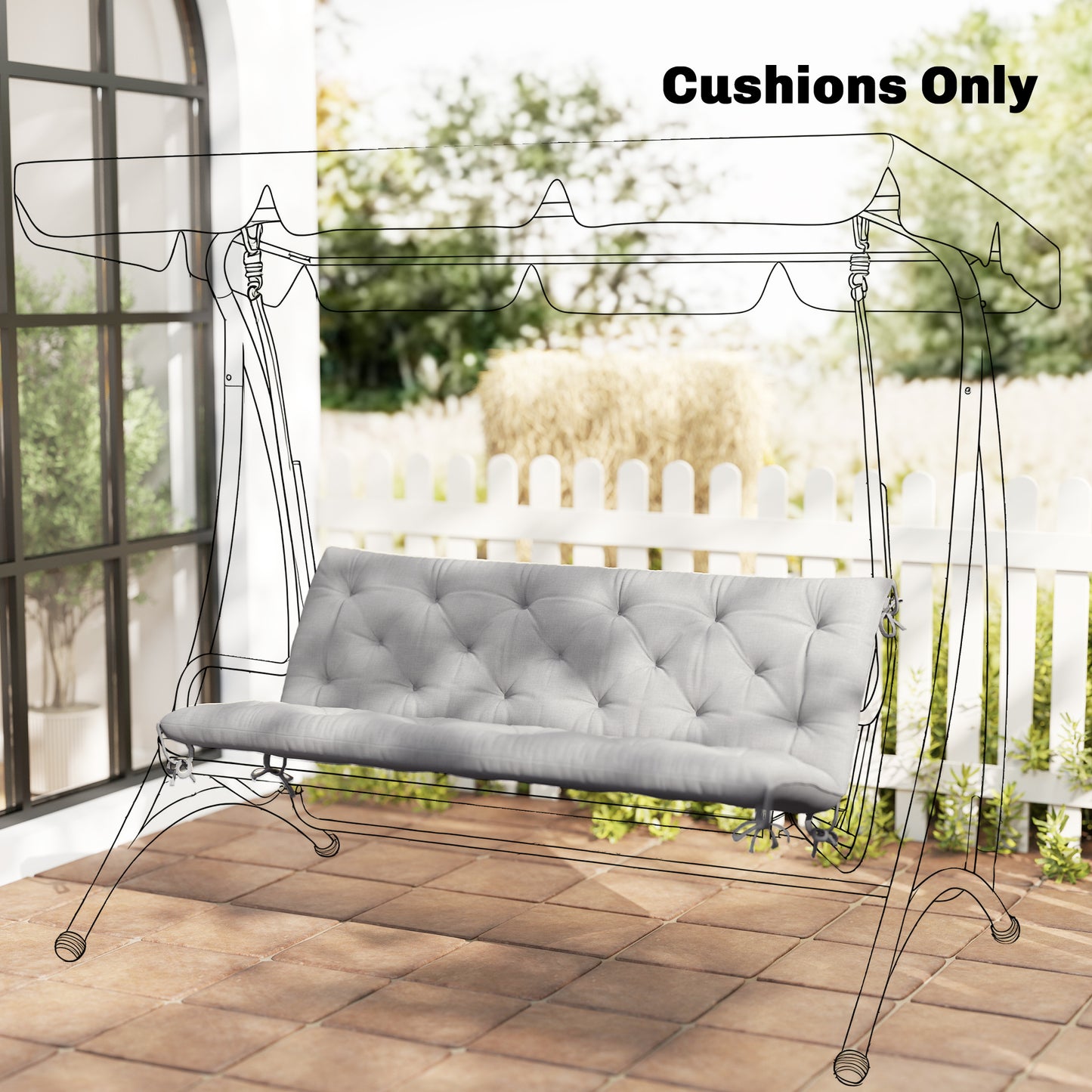3-Seater Outdoor Bench Swing Chair Replacement Cushions for Patio Garden, Light Grey