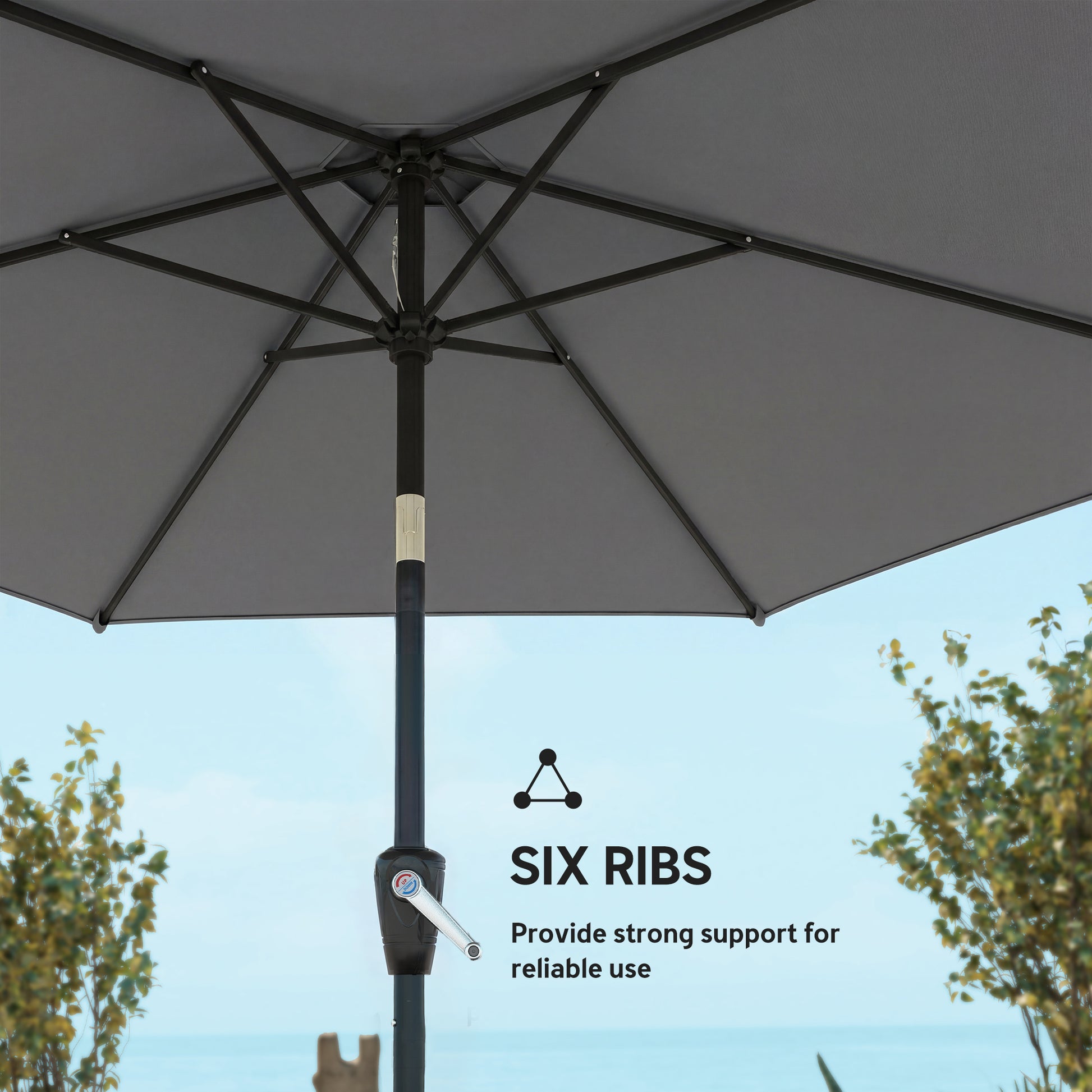 9FT Patio Umbrella, Outdoor Table Patio Umbrellith Tilt, Crank, 6 Ribs, UV Protection for Garden, Lawn, Deck, Backyard