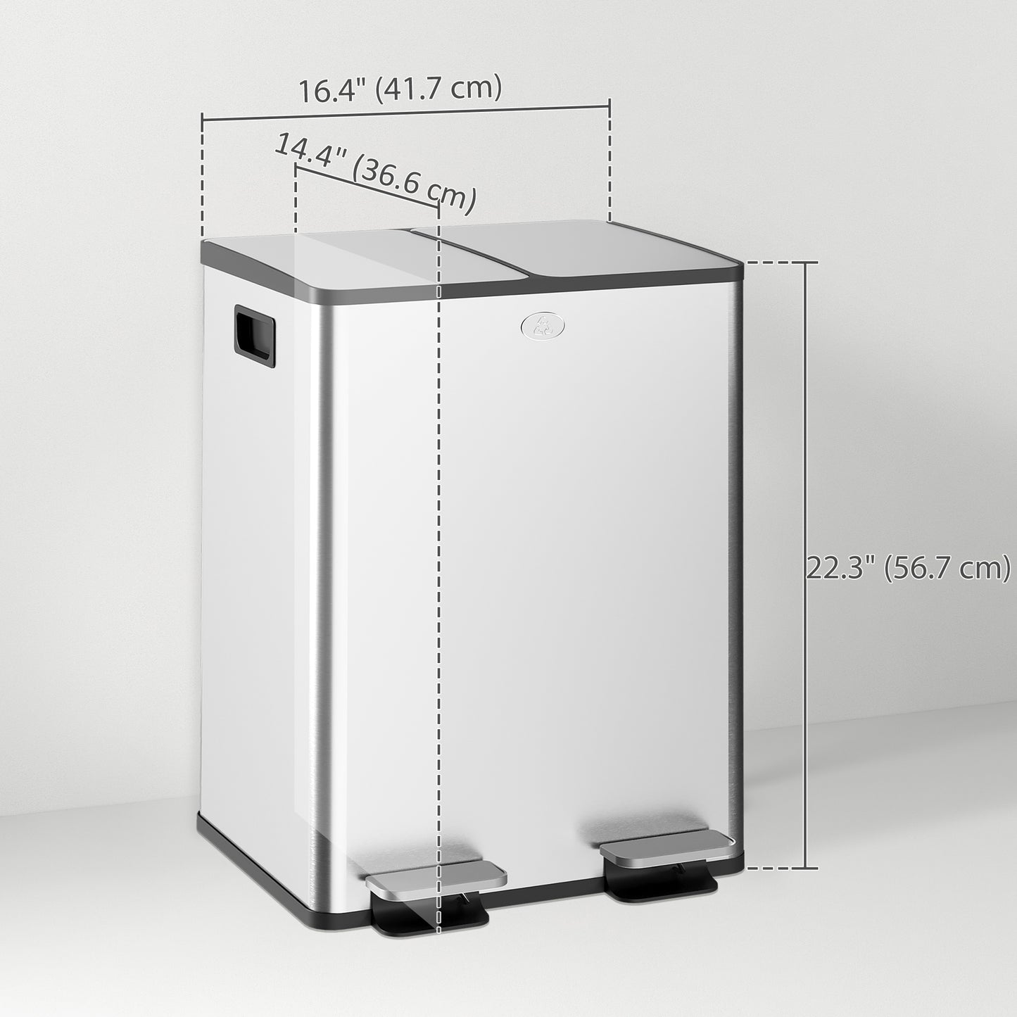 Dual Garbage Bin, Soft-Close Trash Can with Foot Pedal, 2 x 20 Liter Garbage Can with Removable Inner Buckets, Silver