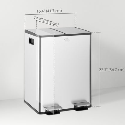 Dual Garbage Bin, Soft-Close Trash Can with Foot Pedal, 2 x 20 Liter Garbage Can with Removable Inner Buckets, Silver