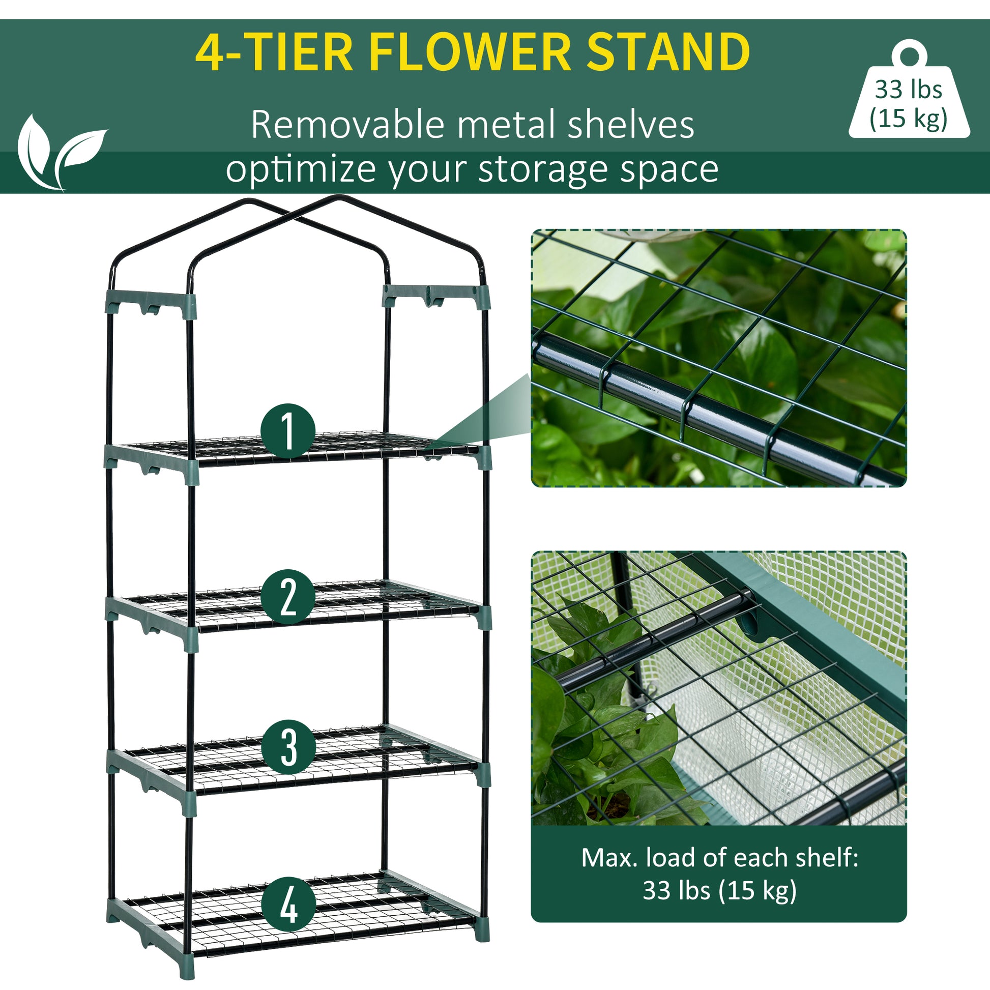 Portable Greenhouse Outdoor Hot House with 4 Tier Shelves, Steel Frame, PE Cover, 28" x 20" x 63" , White