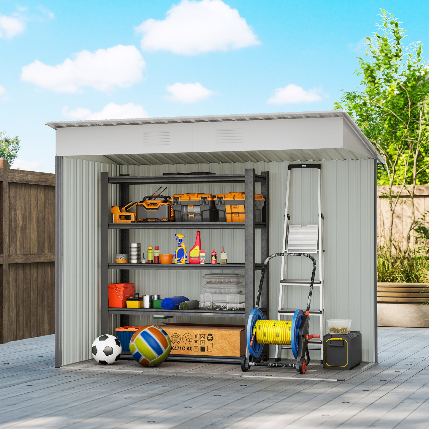 7' x 4' Outdoor Storage Shed, Metal Garden Tool Storage House Organizer with Lockable Sliding Doors and Vents for Backyard Patio Lawn, Light Grey