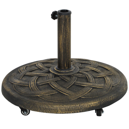 Round Patio Umbrella Base with Wheels, 44 lbs Resin Umbrella Stand Base, 1.3"/1.5"/1.9" Umbrella Poles Bronze