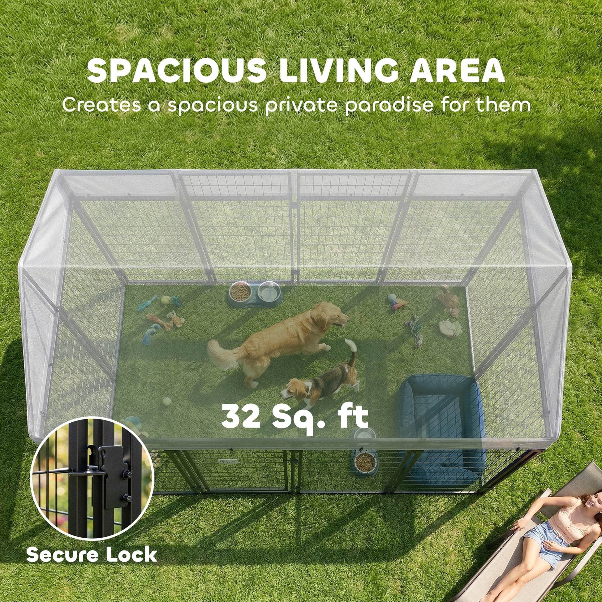 Outdoor Dog Kennel with Roof, 8' x 4' x 6' Heavy Duty Welded Wire Dog Playpen Enclosure with Escape-proof Lock
