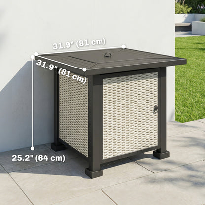 32" Propane Gas Fire Pit Table, 50,000 BTU Square Patio Table with Fire Pit, Wind Guard, Lid, CSA Certified, Grey