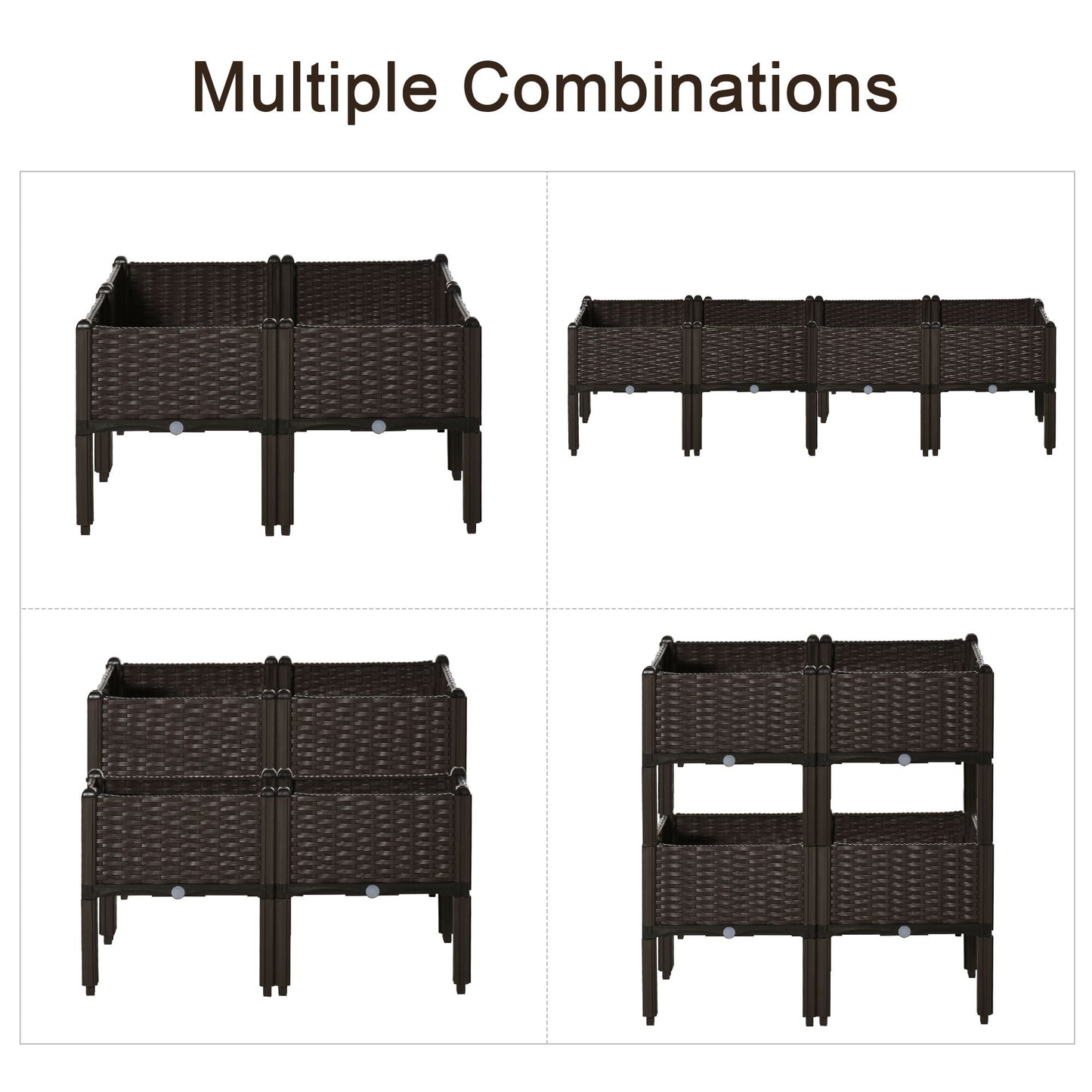 4-piece Raised Garden Bed PP Raised Flower Bed Plant Stand Stackable Vegetable Herb Grow Box