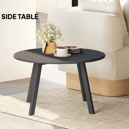 Round Outdoor Side Table, Patio Coffee Table with Metal Frame and Non-Slip Foot Pads, Charcoal Grey