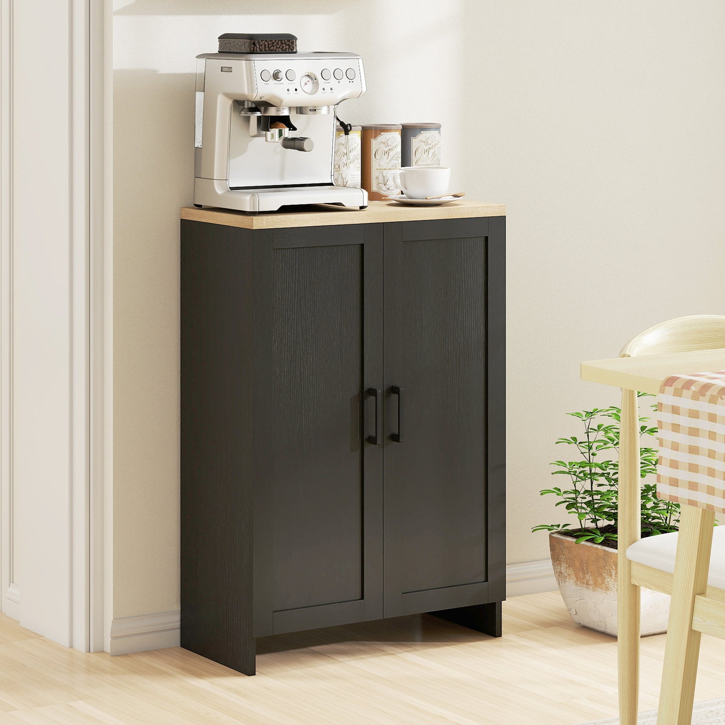 Modern Storage Cabinet with Doors and Adjustable Shelf for Kitchen, Living room, 23.6" x 11.8" x 35.4", Black