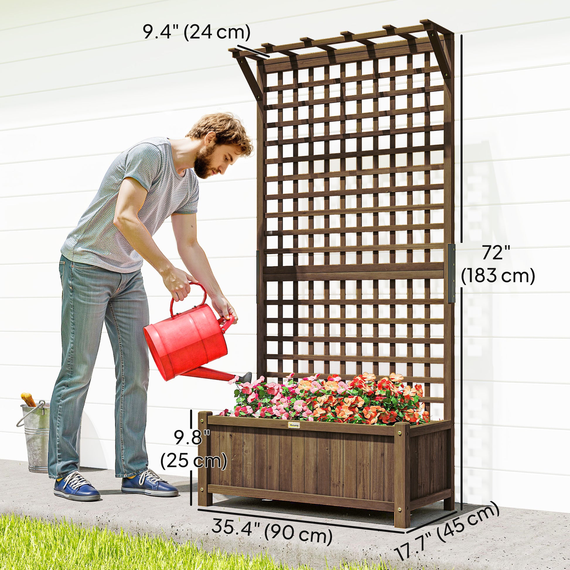 Wood Planter with Trellis for Vine Climbing, Raised Garden Bed, Privacy Screen for Backyard, Patio, Deck, Coffee