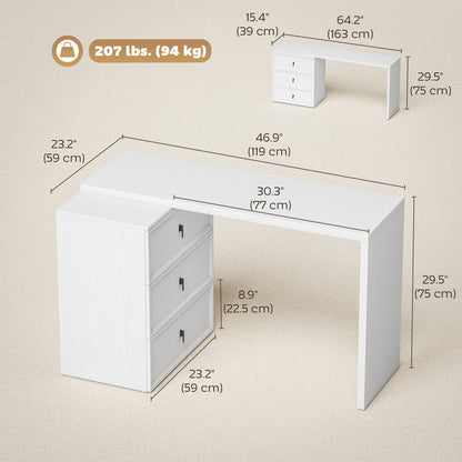 L Shaped Computer Desk Home Office Desk with 3 Drawers White Wood Grain