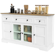 Sideboard Buffet Cabinet with Storage, Coffee Bar Cabinet with Glass Doors and Adjustable Shelves, Distressed White