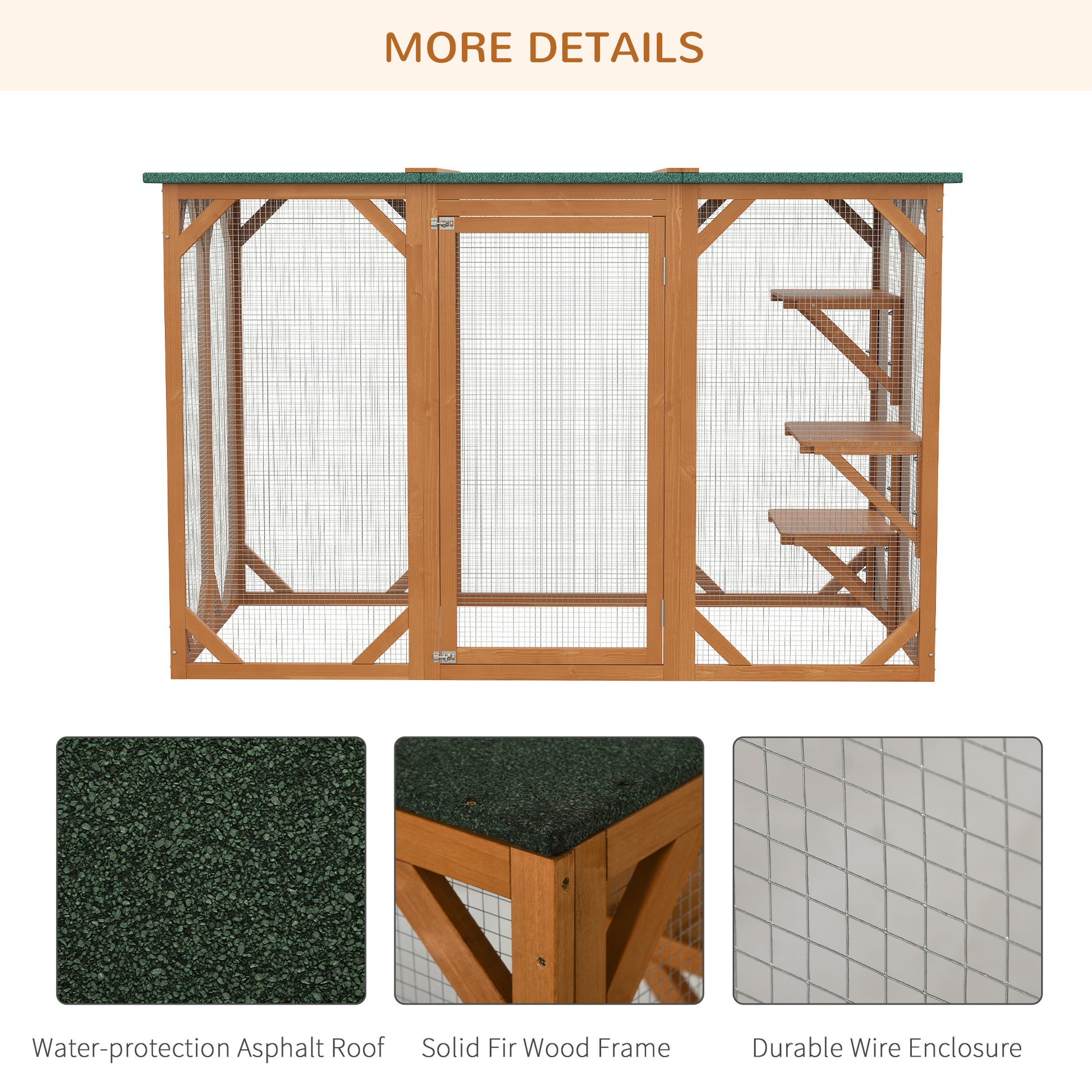 71"L Catio Outdoor Cat Enclosure, Indoor Cat Cage, Pet House, Small Animal Hutch for 1-2 Rabbit, Kitten, Kitty Crate Kennel w/ Waterproof Roof, Multi-Level Platforms, Orange