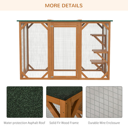 71"L Catio Outdoor Cat Enclosure, Indoor Cat Cage, Pet House, Small Animal Hutch for 1-2 Rabbit, Kitten, Kitty Crate Kennel w/ Waterproof Roof, Multi-Level Platforms, Orange