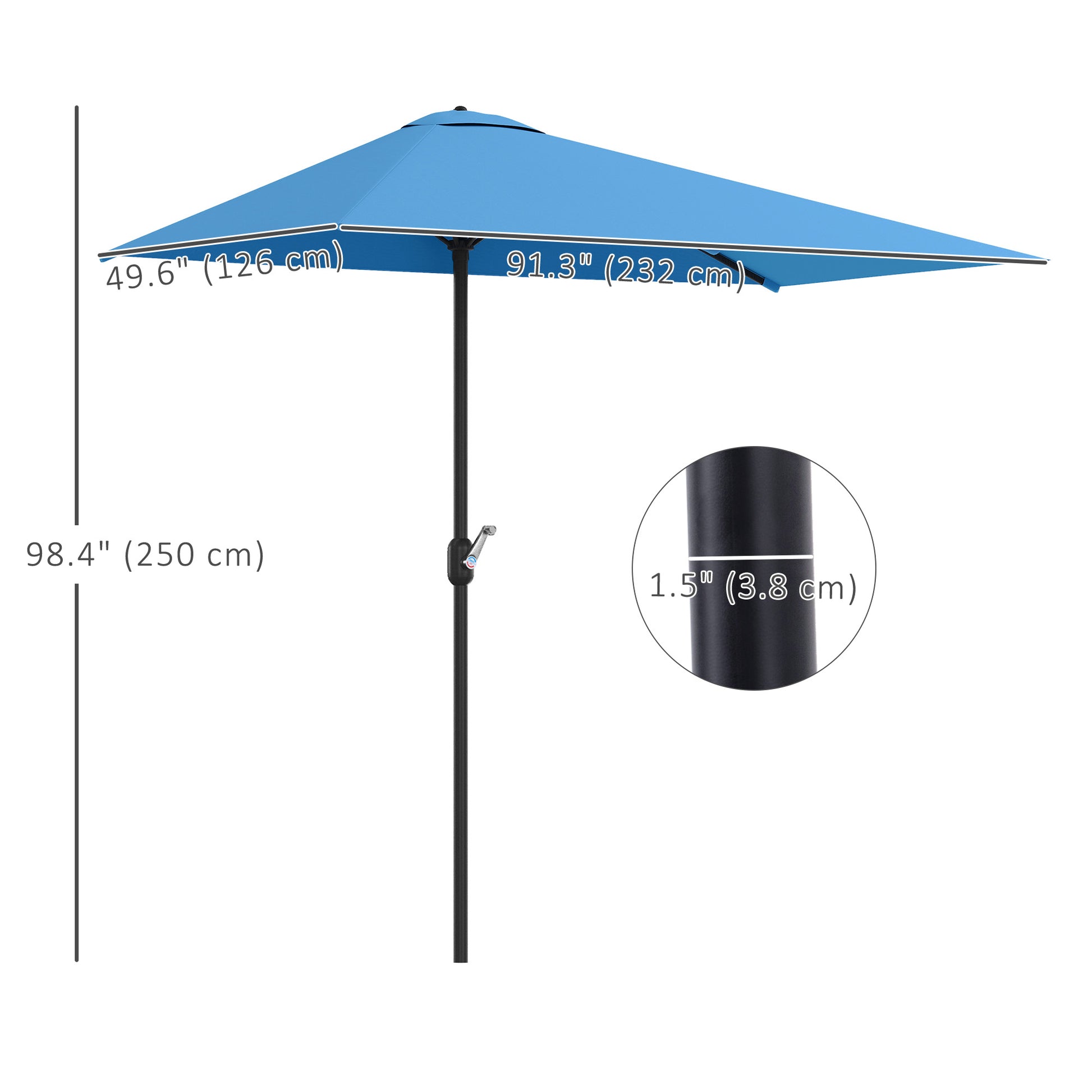 8ft Half Round Umbrella Outdoor Balcony Parasol Patio Garden Outdoor Window Sun Shade w/ 5 Ribs