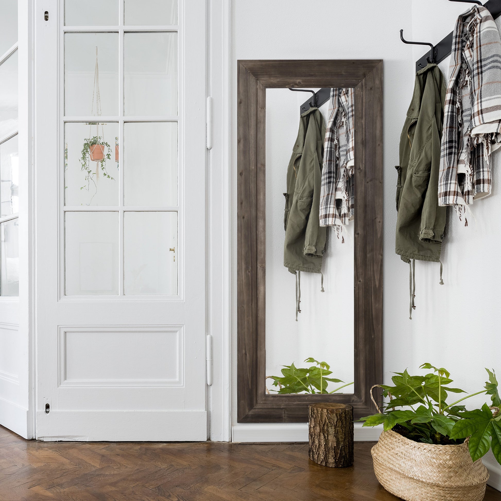59" x 23.5" Full Length Mirror, Farmhouse Wall Mount and Leaner Floor Mirror, Vertical and Horizontal for Bedroom, Dark Brown