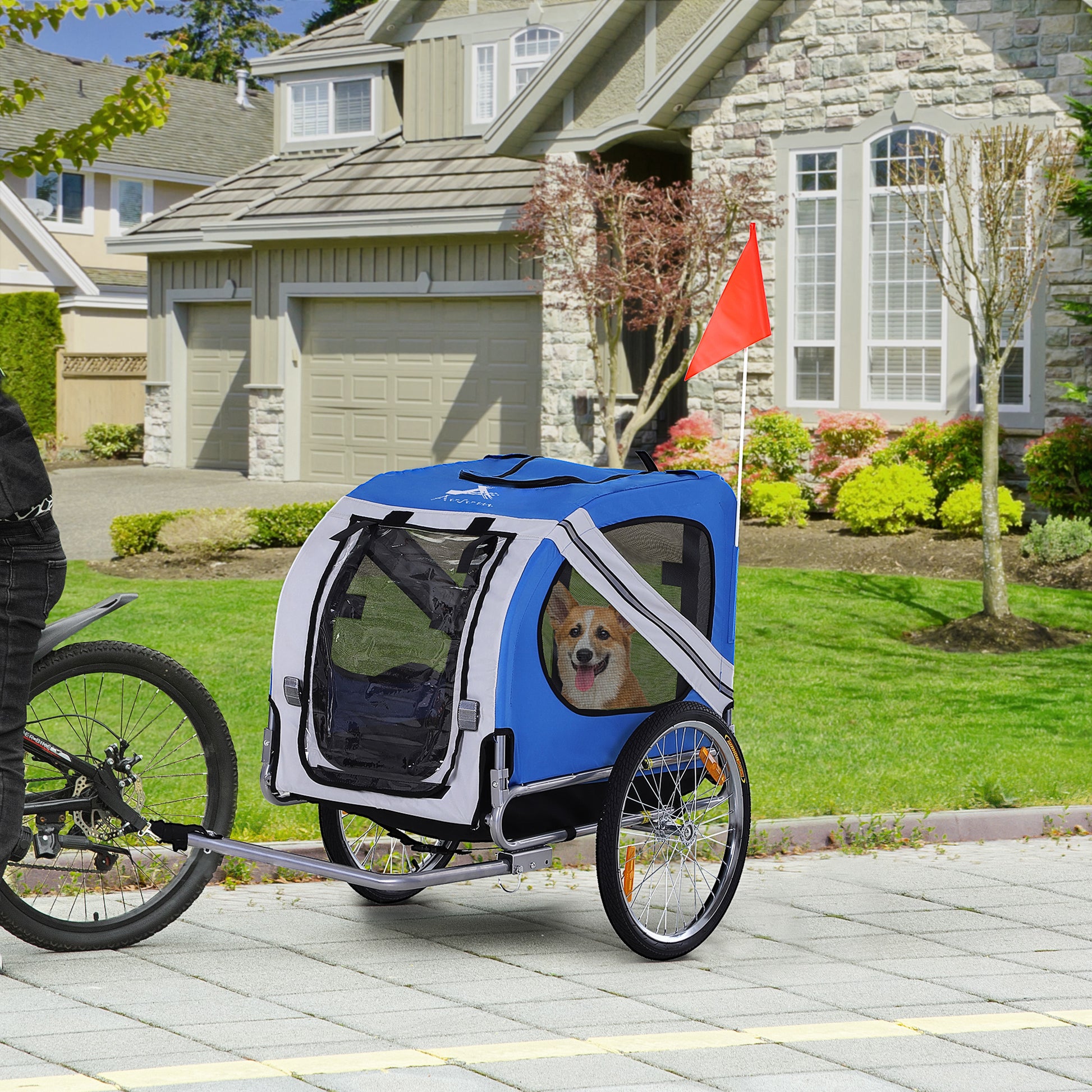 Dog Bike Trailer Pet Cart Bicycle Wagon Cargo Carrier Attachment for Travel with 3 Entrances Large Wheels, White