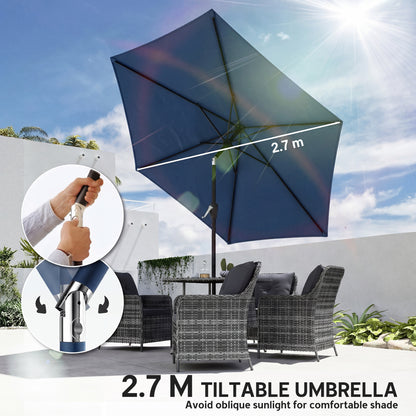 9FT Patio Umbrella, Outdoor Table Patio Umbrellith Tilt, Crank, 6 Ribs, UV Protection for Garden, Lawn, Deck, Backyard