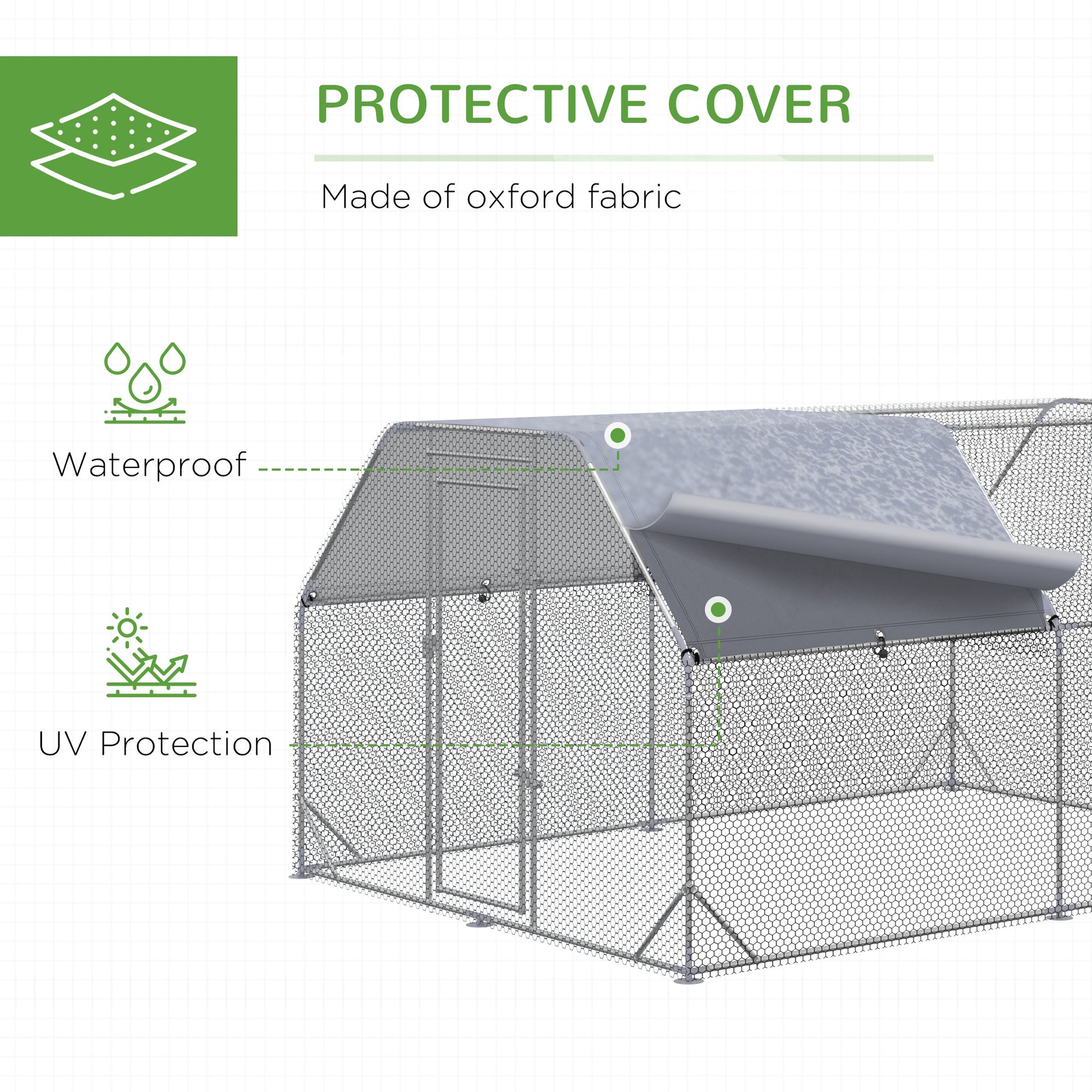 Chicken Run, Galvanized Large Metal Chicken Coop Cage, Walk-in Enclosure Poultry Hen Run House Playpen Rabbit Hutch with Flat Roof, Cover, 9.2' x 12.5' x 6.5', Silver