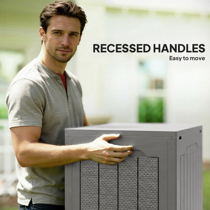 28 Gallon Deck Box, Resin Outdoor Storage Box with Handles, Waterproof and UV Resistant Storage Container