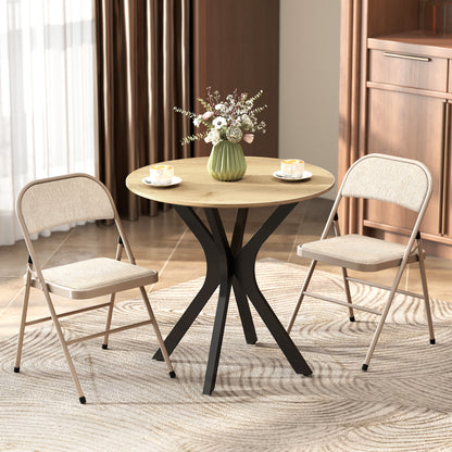 Set of 2 Metal Foldable Chairs, Faux Linen Padded Folding Chairs with Cushion Seat and Open Back for Indoor, Beige