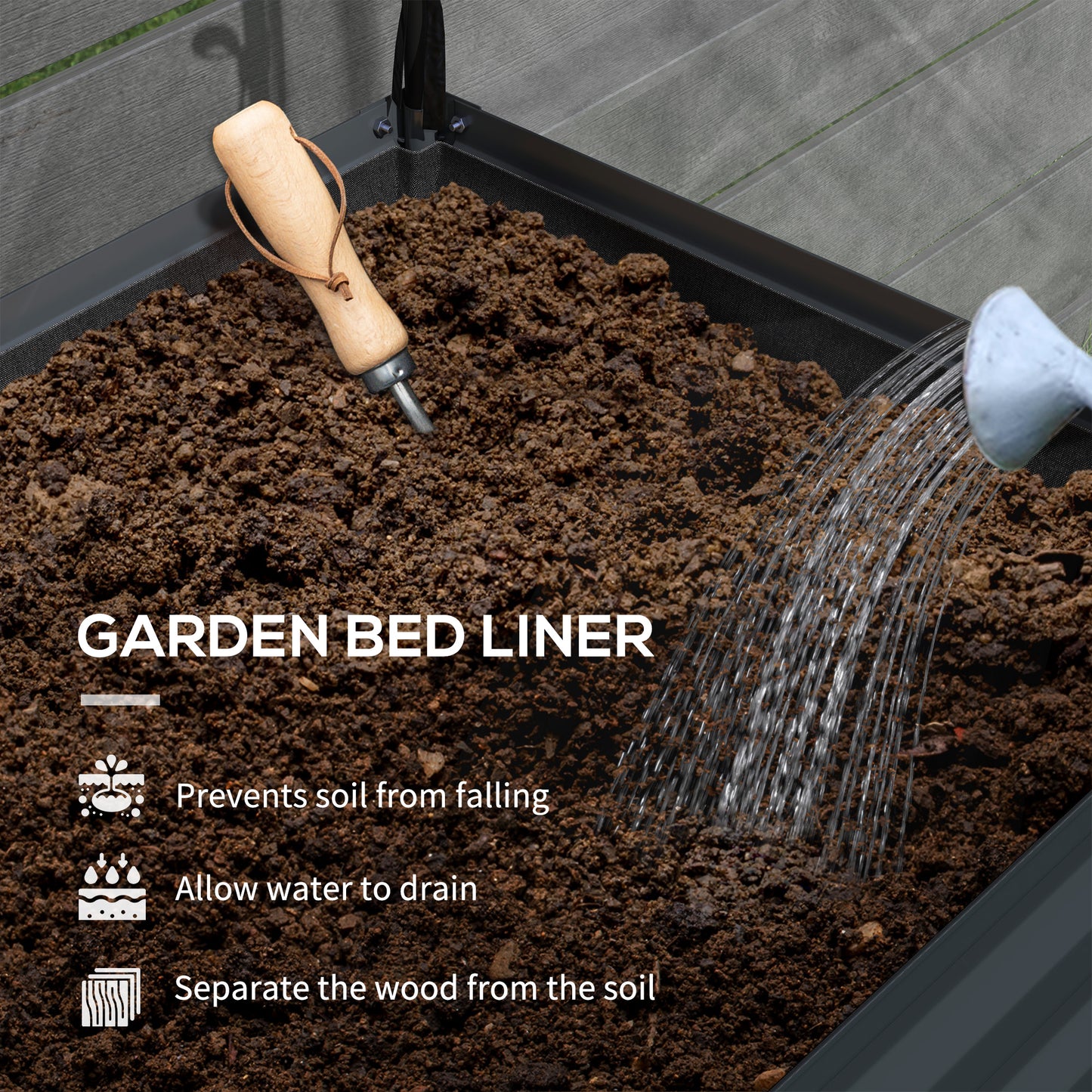 Raised Garden Bed with Cover, Metal Elevated Planter Box with Bottom Shelf and Liner, Dark Grey
