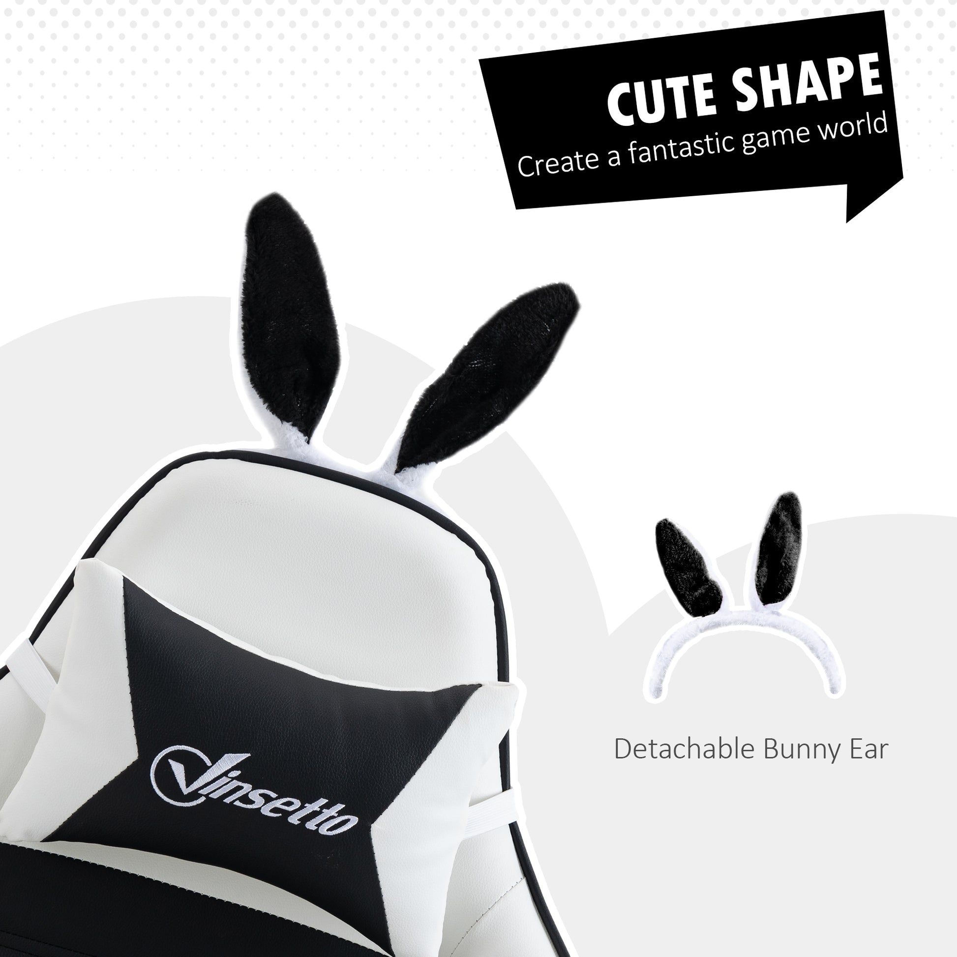Cute Racing Gamer Chair, PU Leather Gaming Chair with Footrest, Headrest and Lumbar Support, Black