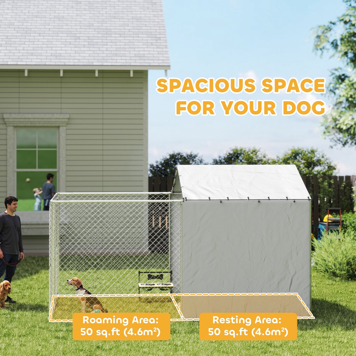 Galvanized Steel Dog Kennel Outdoor with Waterproof & UV-Resistant Cover for Large Dogs, 13.1' x 7.5' x 7.5'