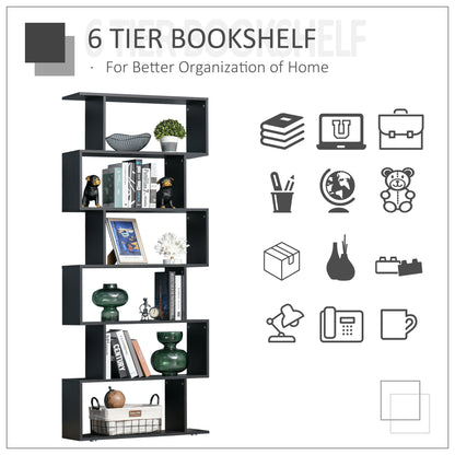 Wooden S Shape Bookcase 6 Shelves Storage Display Home Office Furniture