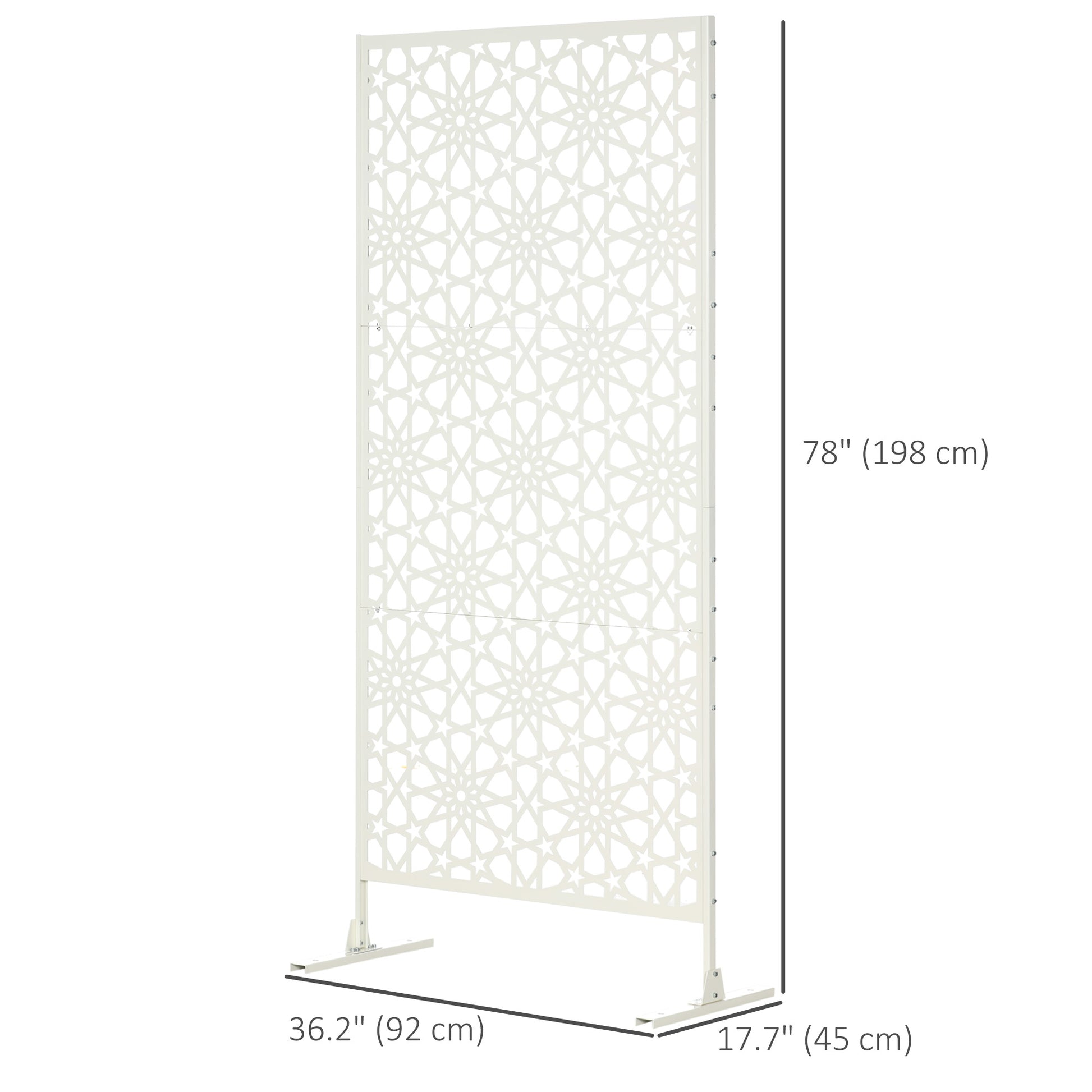 Metal Outdoor Privacy Screen, Decorative Outdoor Divider with Stand and Expansion Screws, 36.2" x 17.7" x 78", White
