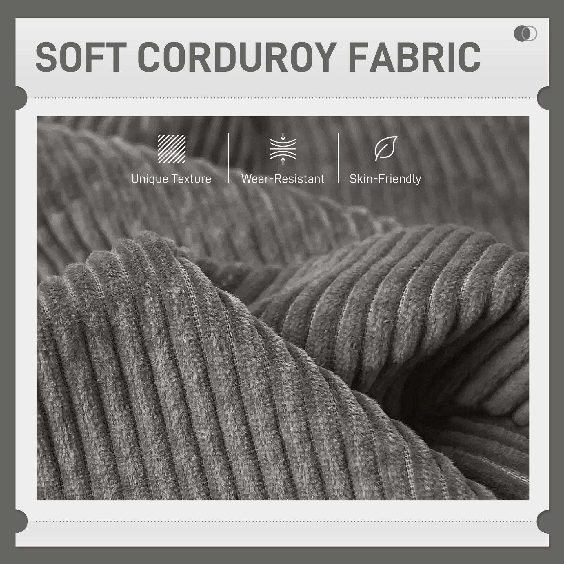 Modern Couch, 3 Seater Sofa, Corduroy Loveseat with Rubberwood Legs and Extra-Wide Seat, Grey