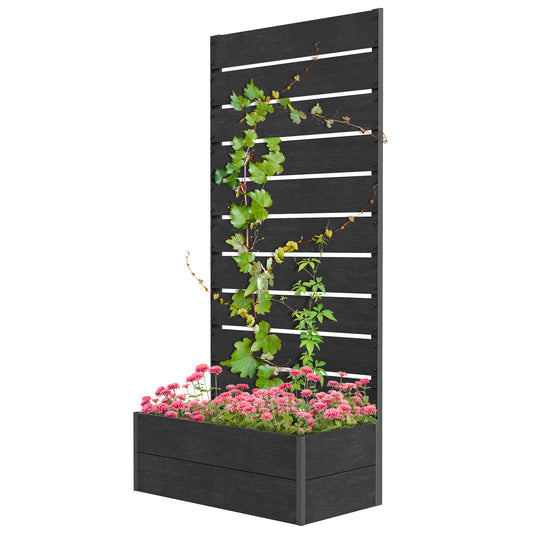 Raised Garden Bed with Trellis, Freestanding Elevated Planter Box for Climbing Vines, 28" x 15" x 59", Black