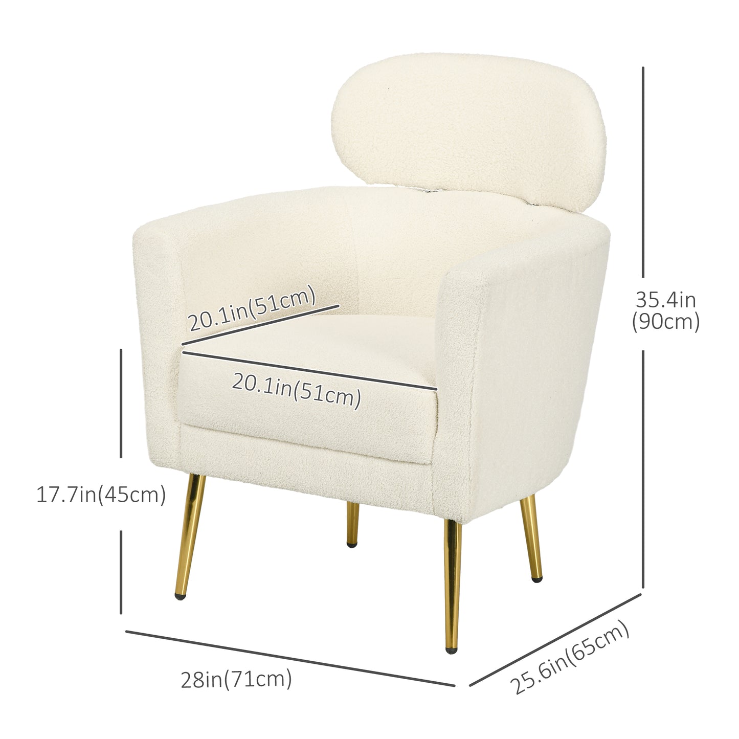 Barrel Accent Chair with Detachable Headrest, Modern Armchair for Living Room, Home Office, Cream White