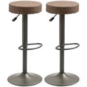 Modern Adjustable Bar Stools Set of 2, Swivel Barstool with Footrest, PU Leather Round Top for Kitchen, Brown