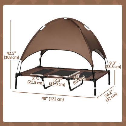 Elevated Dog Bed with Canopy, Portable Raised Dog Cot for XL Sized Dogs, Indoor & Outdoor, 48" x 36" x 43", Coffee