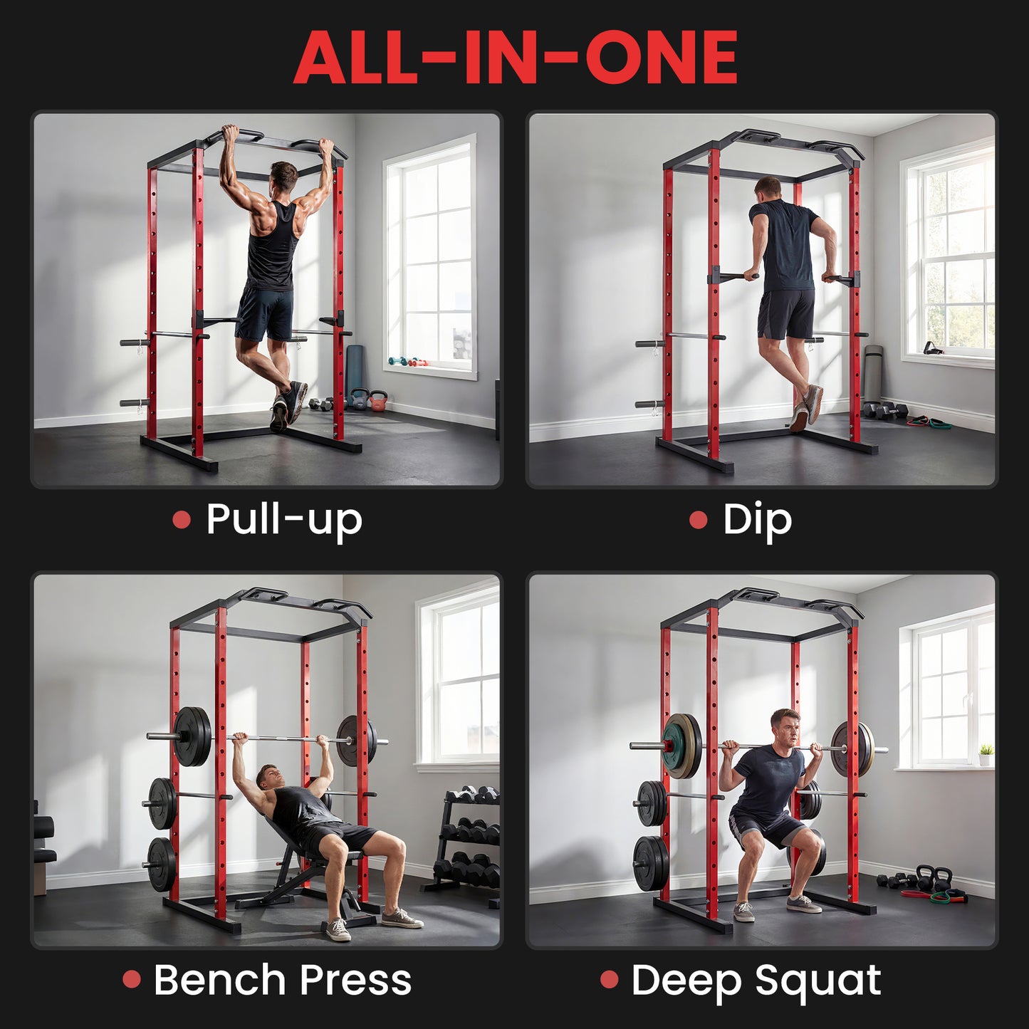 Soozier Power Cage, 1000 lbs Capacity Power Rack with Adjustable Height, Squat Rack for Home Gym Strength Training