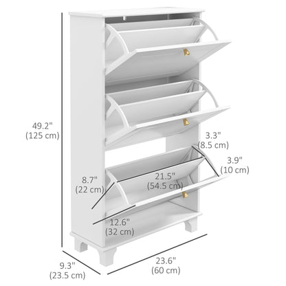 Narrow Shoe Storage with 3 Flip Drawers and Adjustable Shelves, Shoe Cabinet Organizer for 12 Pairs of Shoes, White