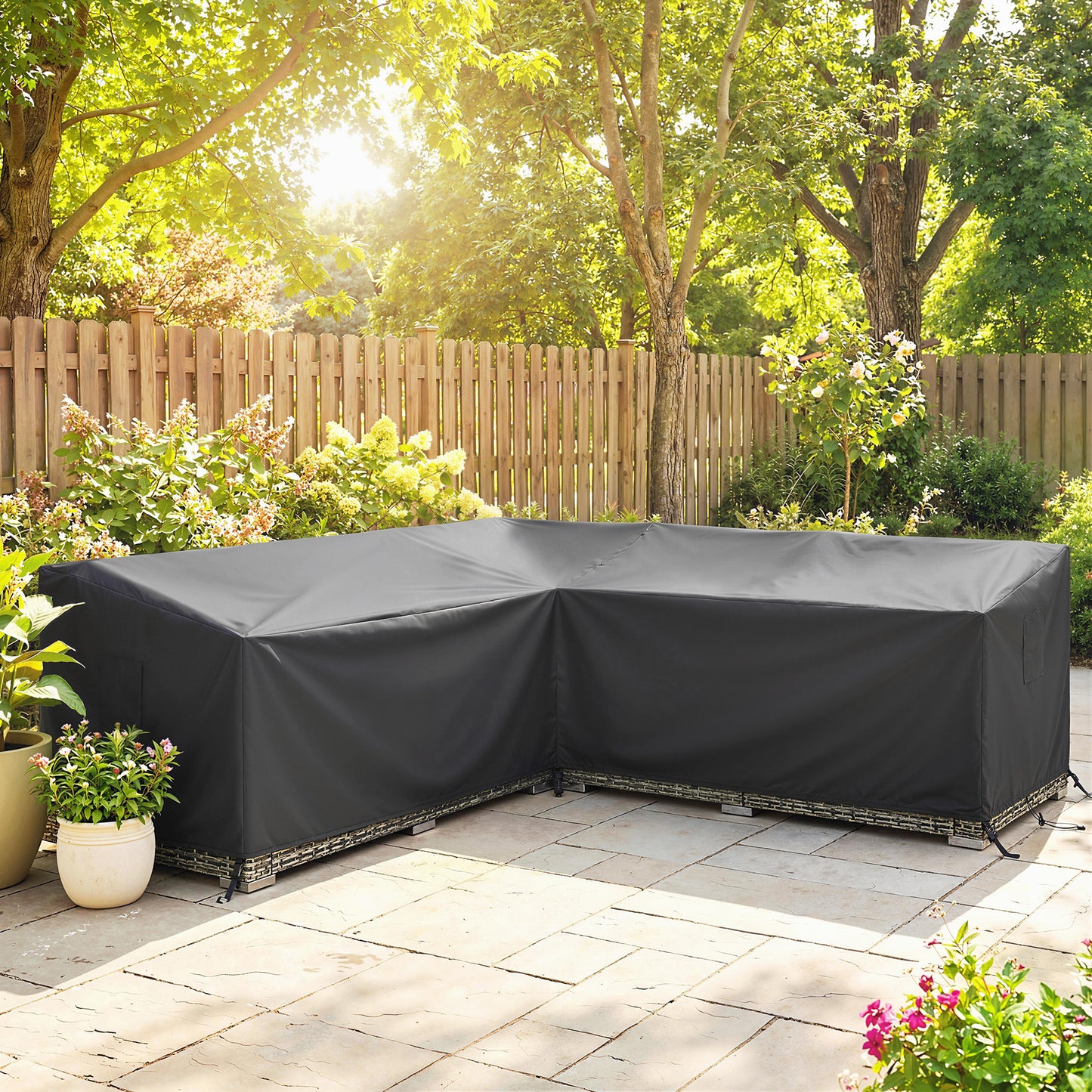 V-Shaped Patio Furniture Cover, Waterproof Outdoor V-Shaped Sectional Sofa Cover with Air Vent, 105" x 105", Black