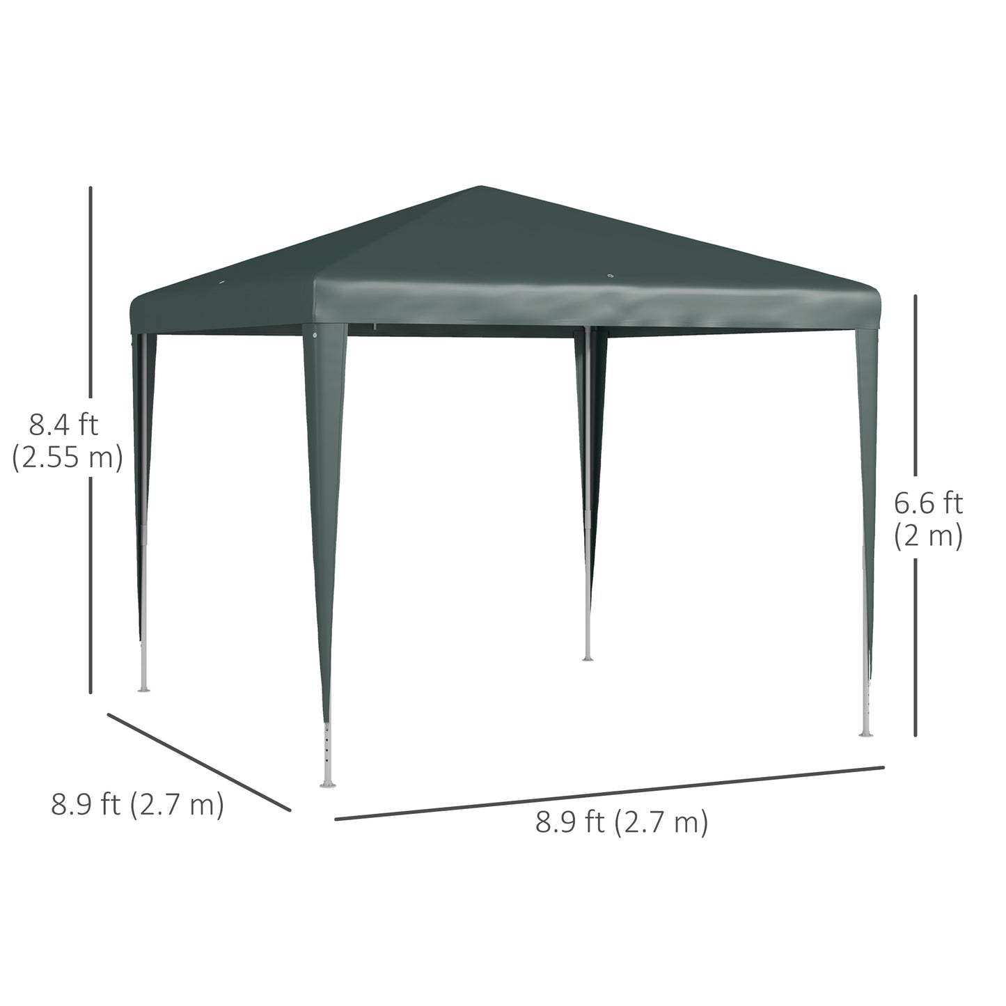 9' x 9' Portable Canopy Party Tent Gazebo Outdoor Sunshade for Weddings Parties with Dressed Legs, Dark Green