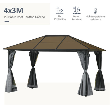 10' x 13' Hardtop Gazebo Aluminum Framed Marquee Party Tent Shelter with Mesh Curtains & Side Walls - Grey