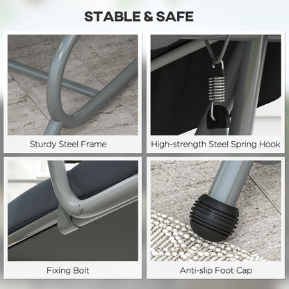 3-Seat Outdoor Patio Swing Canopy Chair, Converting Flat Bed with Adjustable Shade, Cushions, Cup Holder, Dark Grey