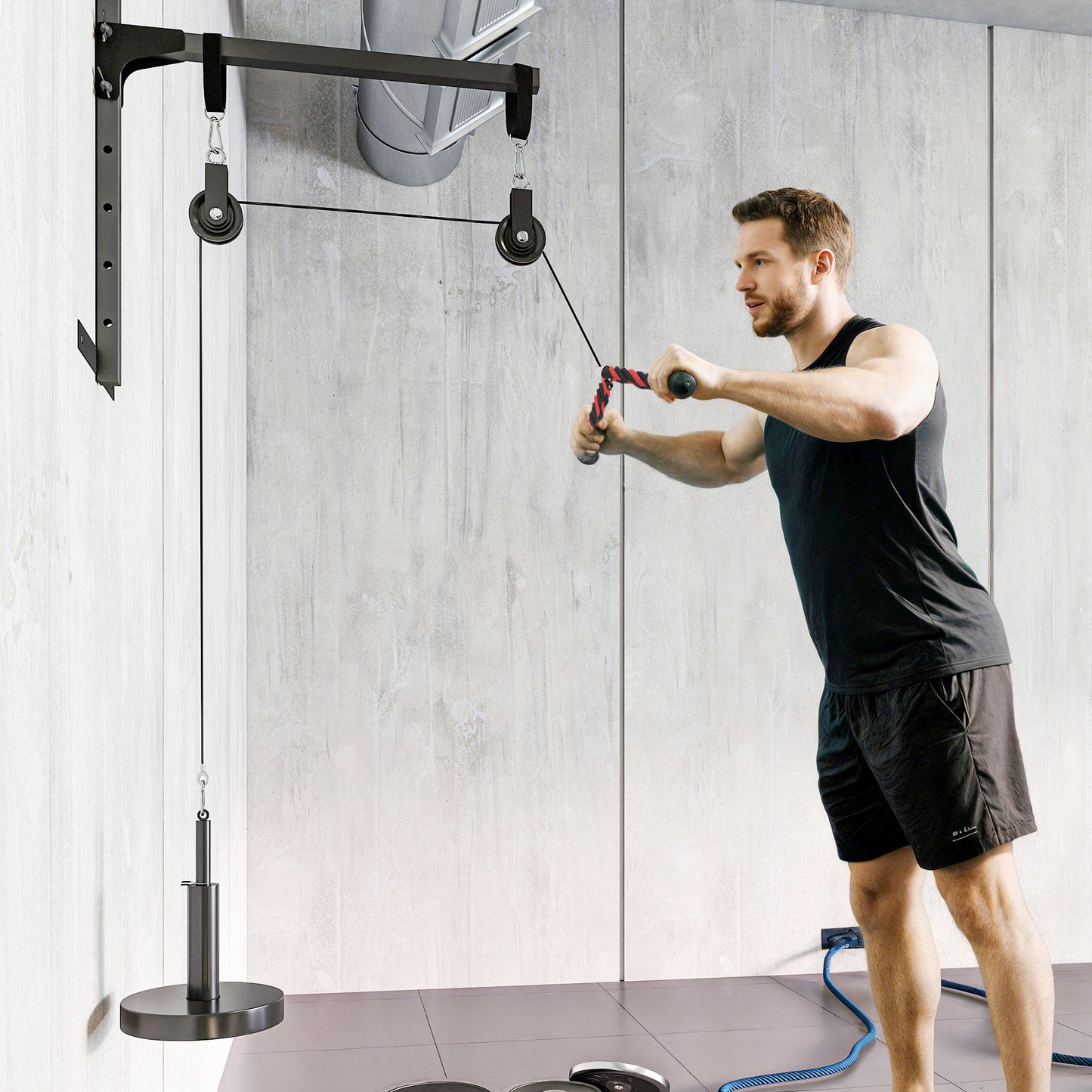 Soozier Weight Cable Pulley System for Home Gym with Universal Loading Pin for LAT Pull Down, Biceps Curl Workout