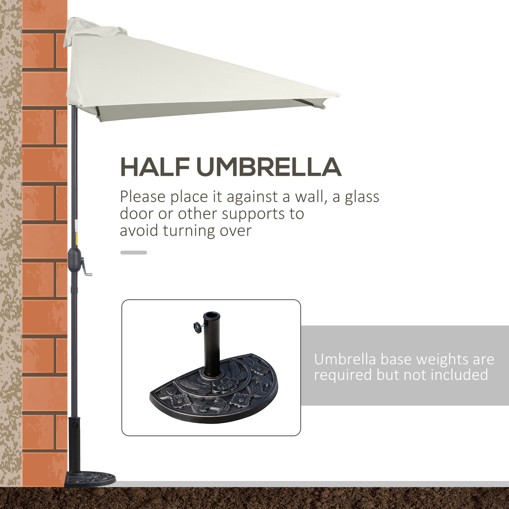 8ft Half Umbrella Outdoor Balcony Parasol Patio Garden Outdoor Window Sun Shade w/ 5 Ribs Beige