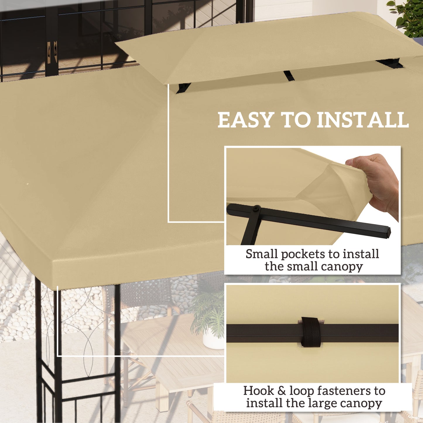 13' x 10' Gazebo Cover, Gazebo Replacement Canopy with 2 Tier Top for Garden, Patio, Outdoor, Beige