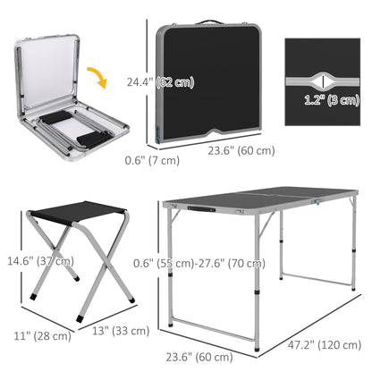 Folding Picnic Table Camping Table and Chairs Use for BBQ Picnic Garden Parties 47.2" L x 23.6" W x 21.7" -27.6" H Black