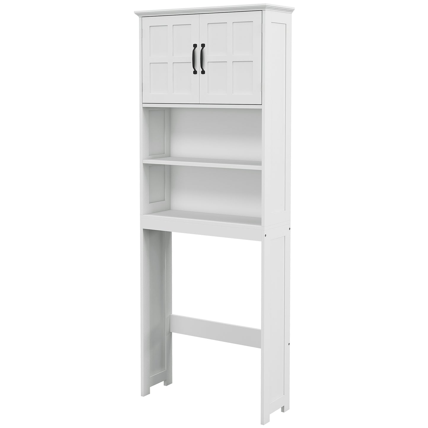 Modern Over The Toilet Storage, Bathroom Cabinets Over Toilet with Open Shelves and Double Door Cabinet, White