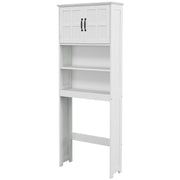 Modern Over The Toilet Storage, Bathroom Cabinets Over Toilet with Open Shelves and Double Door Cabinet, White