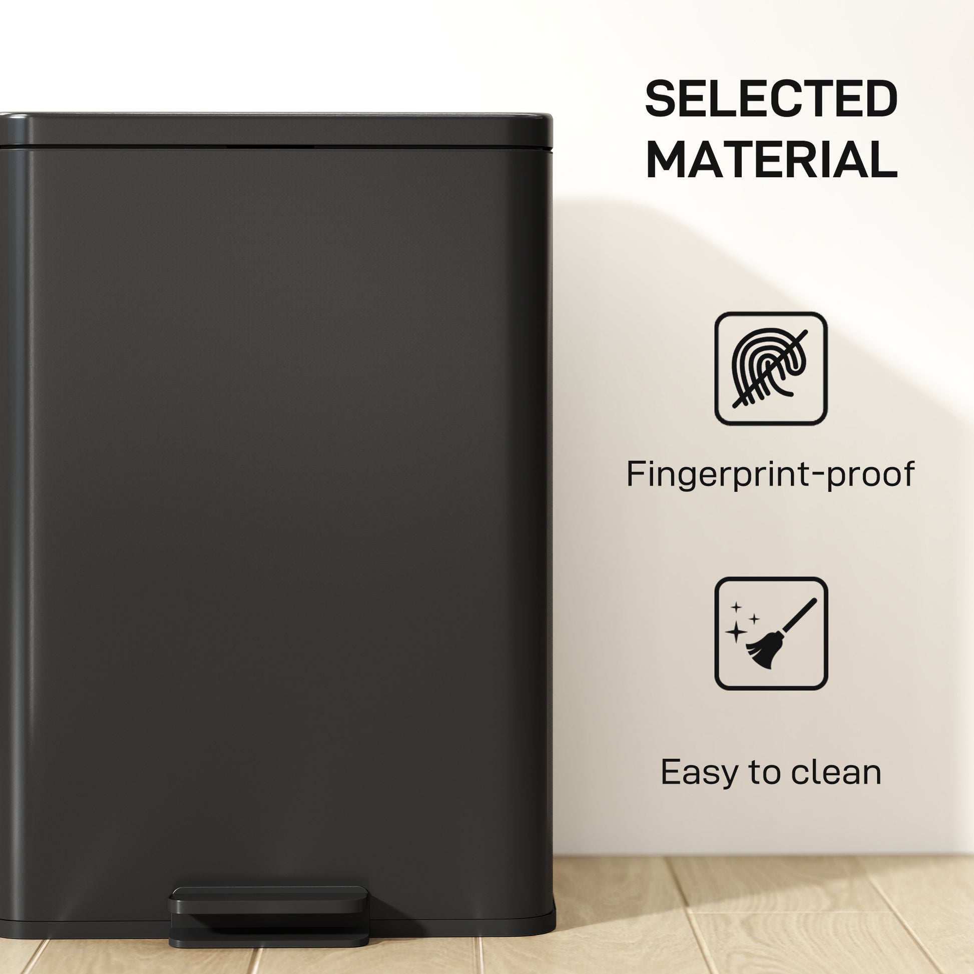 5.3 Gallon/20 L Garbage Bin with Soft Close Lid, Trash Can with Removable Inner Bucket for Kitchen, Office, Matte Black